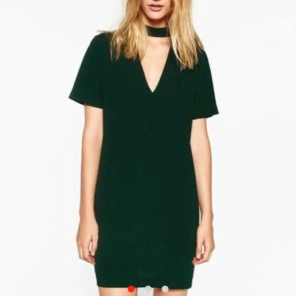 Zara Green V-Neck with built in choker dress - Picture 1 of 7